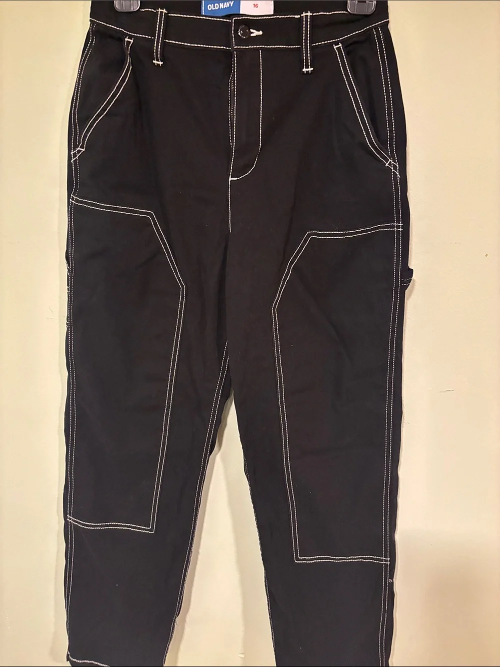 Old Navy Girls Black Cargo Pants with White Contrast Stitching